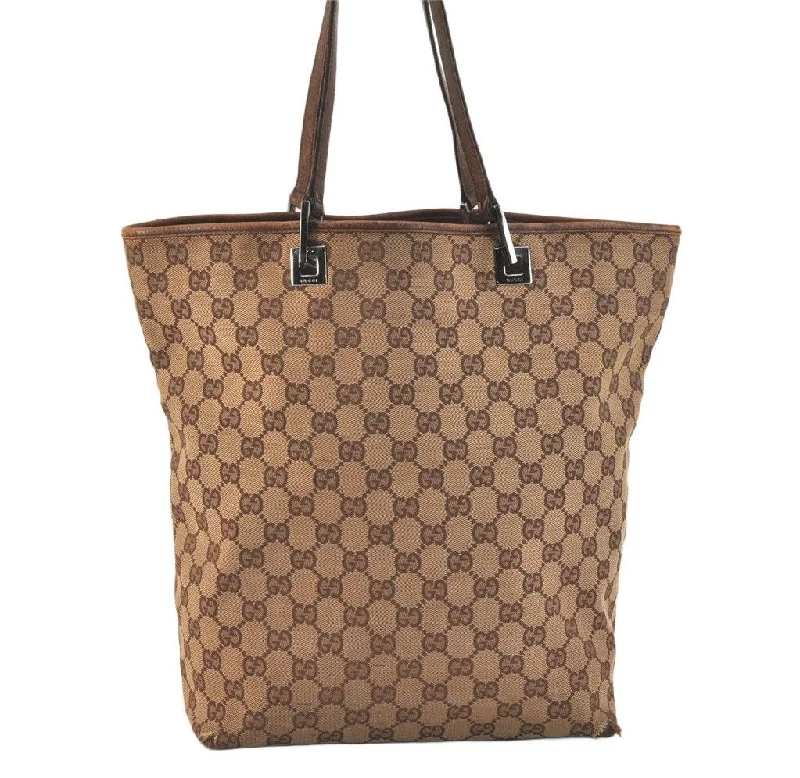 Women Gucci bags with a front - zip pocket for small itemsAuthentic GUCCI Vintage Shoulder Tote Bag GG Canvas Leather 31243 Brown 3627K