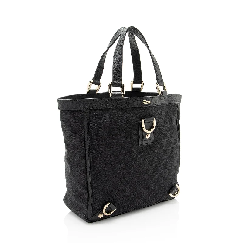 Women Gucci bags with a chain - link trim and a leather bodyGucci GG Canvas Abbey Mini Tote (s1iOWS)