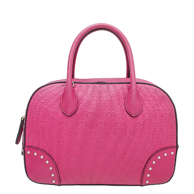 Gucci handbags for women with a beaded trimGucci Fuchsia GG Bright Diamant Textured Top Handle Bag