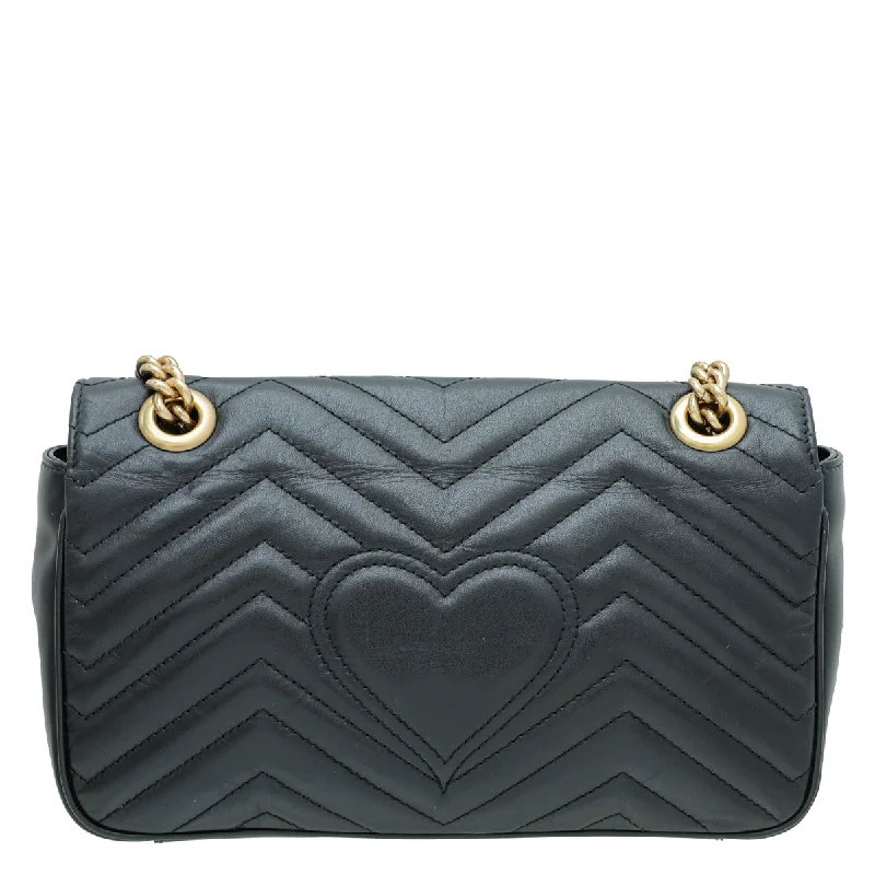 Women Gucci bags with a front - flap pocket for quick - access itemsGucci Black GG Marmont Small Bag