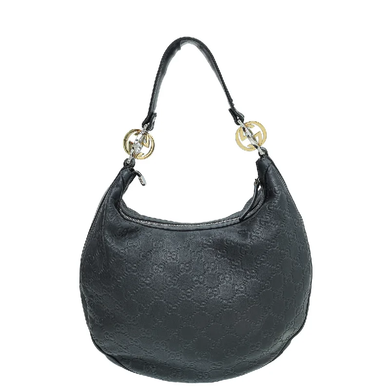 Small - sized Women Gucci shoulder bags for evening outingsGucci Black Guccissima GG Twins Hobo Medium Bag