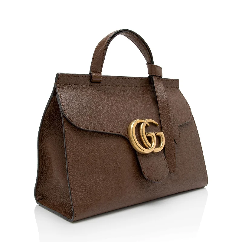 Gucci backpacks for women with a hidden back pocketGucci Pebbled Leather GG Marmont Top Handle Small Shoulder Bag (SHF-VGh3B4)