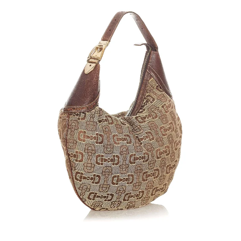 Ladies Gucci shoulder bags with a tassel decorationGucci Horsebit Canvas Hobo Bag (SHG-37367)