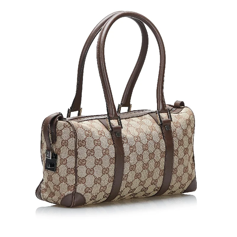 Gucci tote bags for women with a double - handle designGucci GG Canvas Boston Bag (SHG-Q90qeq)