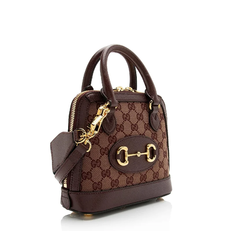 Women Gucci Sylvie bags with a monogram - embossed leatherGucci GG Canvas Horsebit 1955 Mini Top Handle Bag (SHF-23739)