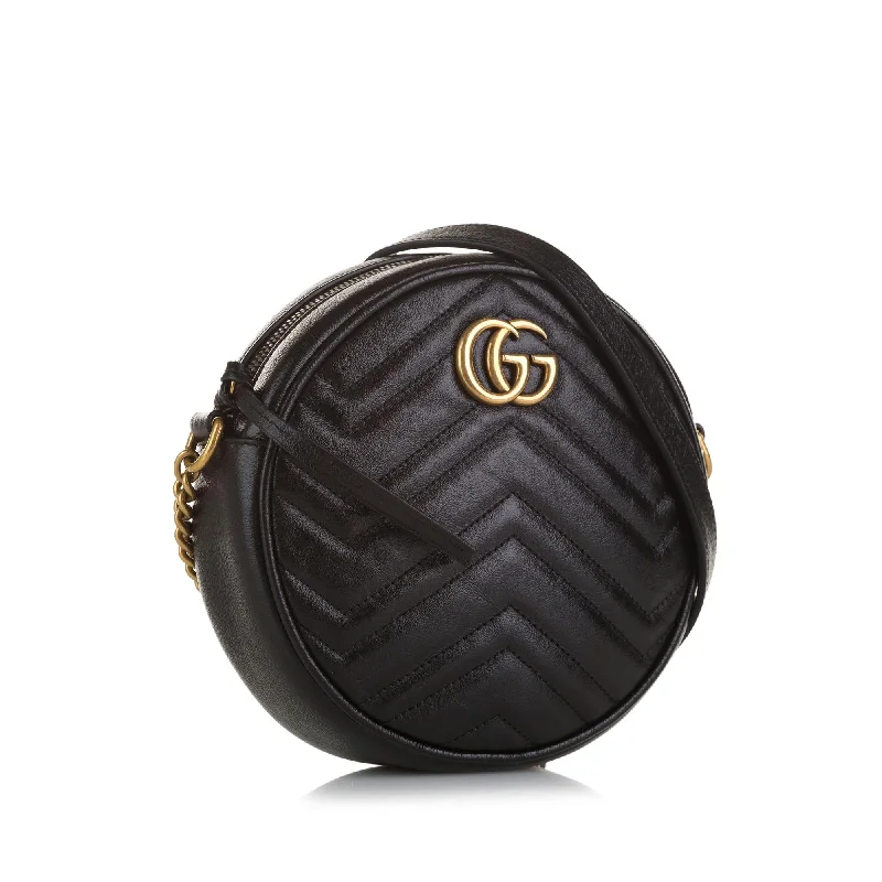 Women Gucci crossbody bags with a printed floral patternGucci Mini GG Marmont Matelasse Round Crossbody Bag (SHG-O8pIle)