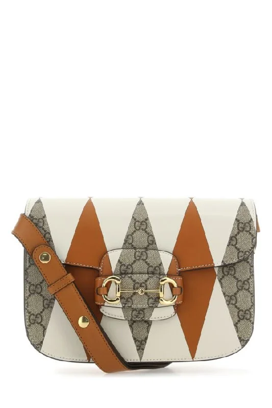 Ladies Gucci shoulder bags with a wide - width strapGucci Women Printed Gg Supreme And Leather Horsebit 1955 Shoulder Bag