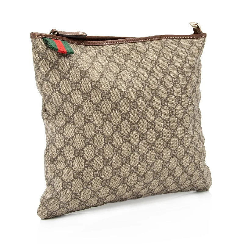 Ladies Gucci shoulder bags with a wide - width strapGucci GG Supreme Web Loop Flat Messenger Bag (SHF-23803)