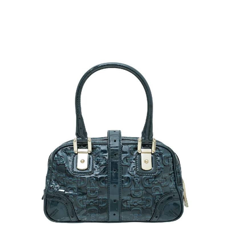 Women Gucci bags with a detachable mirror insideGucci Teal Horsebit Print Buckle Tote Bag