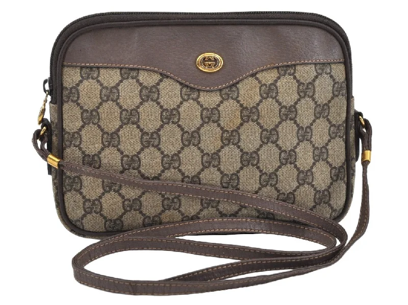 Gucci tote bags for women with a spacious interiorAuthentic GUCCI GG Shoulder Cross Body Bag PVC Leather Brown L0265