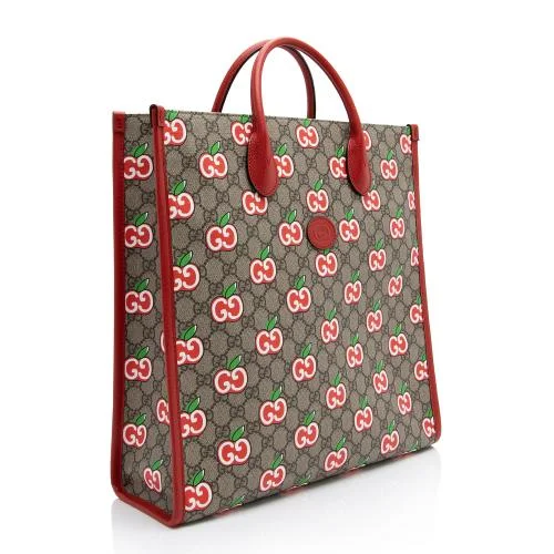 Small - sized Women Gucci shoulder bags for evening outingsGucci GG Supreme Apple Monogram N/S Shopping Tote (SHF-23745)