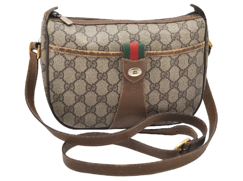 Gucci backpacks for women with a hidden back pocketAuthentic GUCCI Web Sherry Line Shoulder Bag GG PVC Leather Brown Junk 3626K