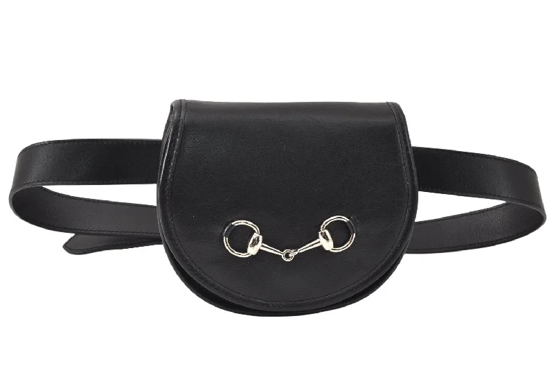 Women Gucci Sylvie bags with a detachable ribbon detailAuthentic GUCCI Horsebit Waist Body Bag Purse Leather Black Junk 3789K