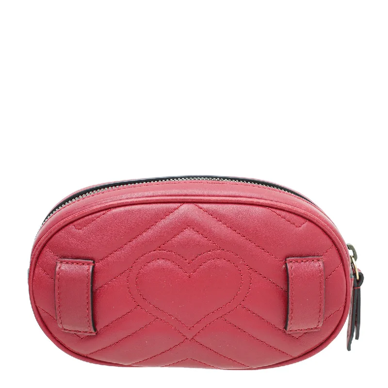 Women Gucci bags with a front - flap pocket for quick - access itemsGucci Red GG Marmont Mini Belt Bag