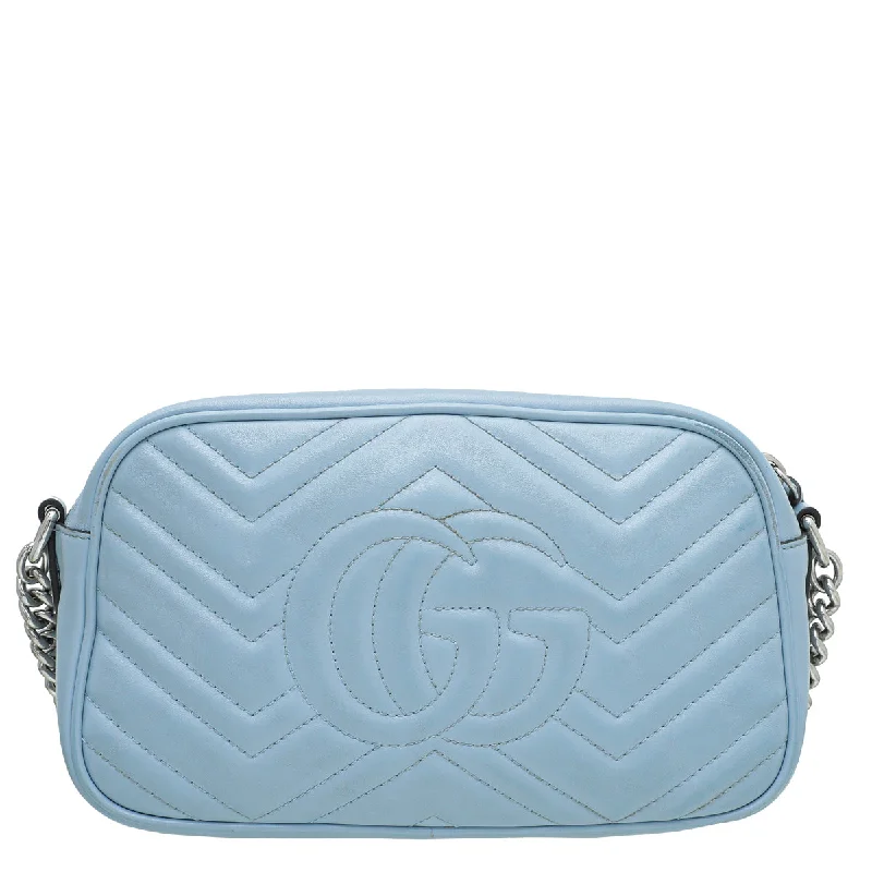 Ladies Gucci handbags with a detachable coin purse insideGucci Sky Blue GG Marmont Small Camera Bag