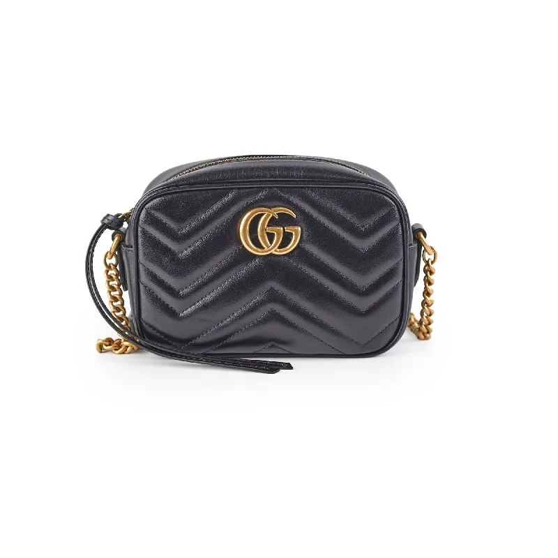 Women Gucci bags with a detachable mobile phone holderGucci Mini Marmont Camera Bag Black