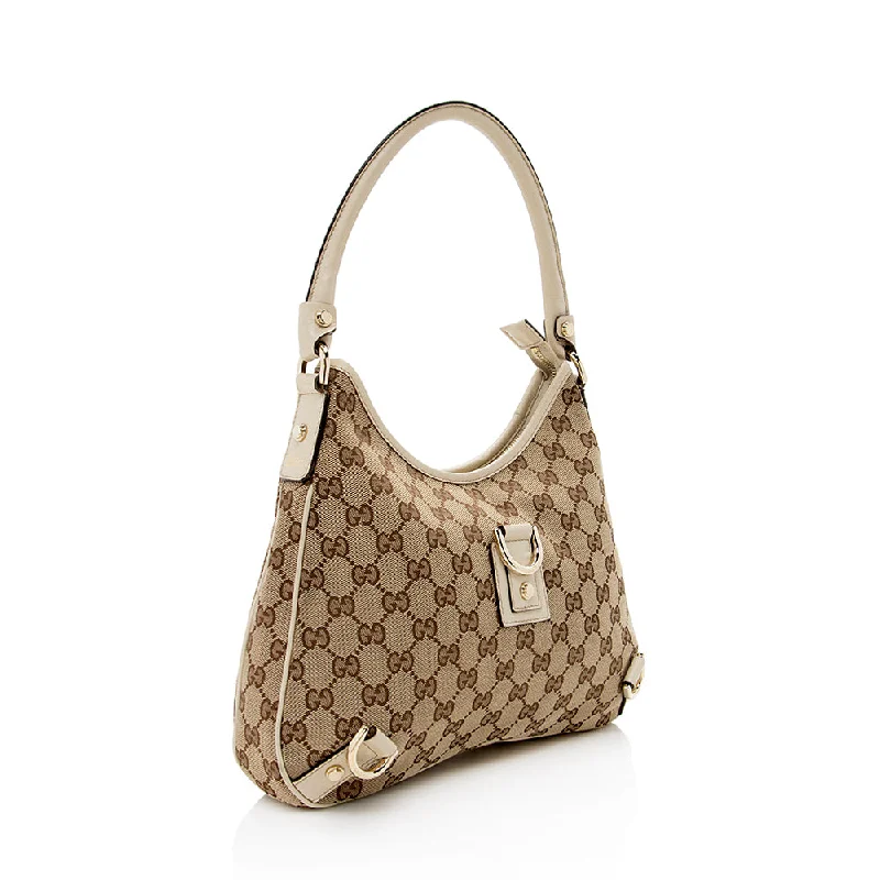 Women Gucci Sylvie bags with a monogram - embossed leatherGucci GG Canvas Abbey Medium Hobo (SHF-15069)