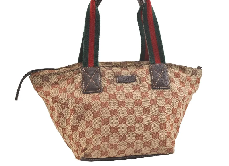 Women Gucci Sylvie bags with a monogram - embossed leatherAuthentic GUCCI Web Sherry Line Hand Bag GG Canvas Leather 131228 Brown 3579K