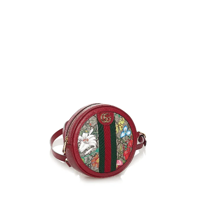 Women Gucci bags with interlocking G hardware for a classic lookGucci GG Supreme Flora Ophidia Round Backpack (SHG-37622)