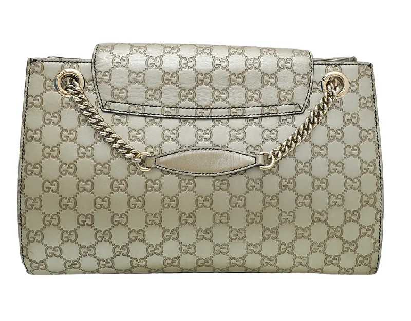 Women Gucci Sylvie bags with a leather - wrapped handleGucci Champagne GG Guccissima Emily Large Bag