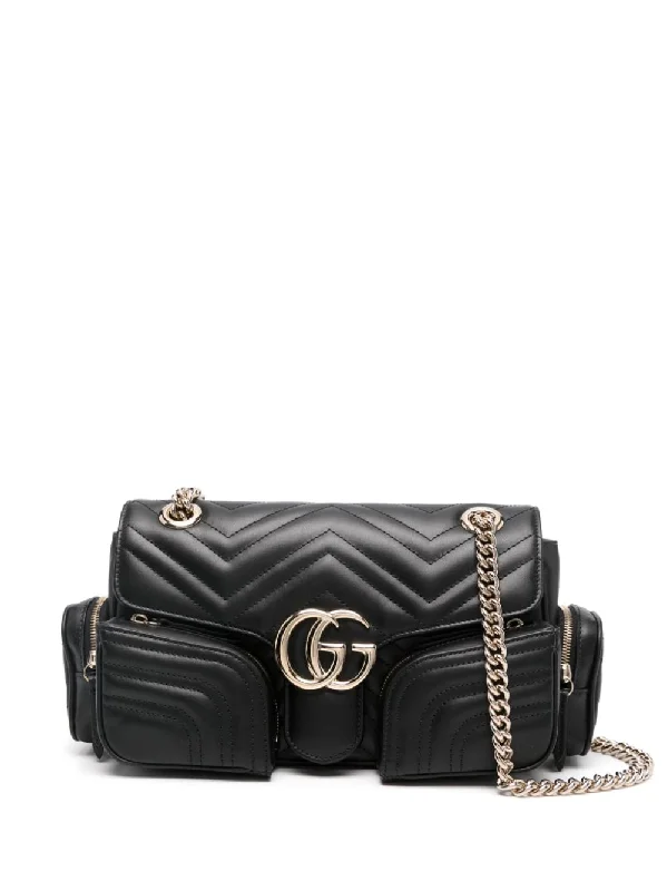 Women Gucci bags with a front - flap pocket for quick - access itemsGucci Women Gg Marmont Small Leather Shoulder Bag