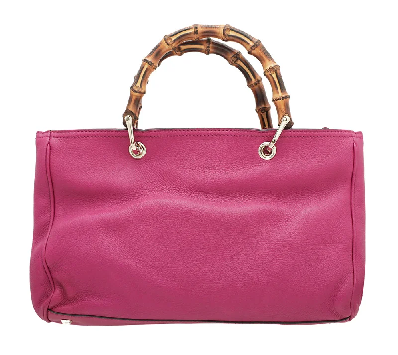 Small - sized Women Gucci shoulder bags for evening outingsGucci Fuchsia Bamboo Shopper Tote Bag