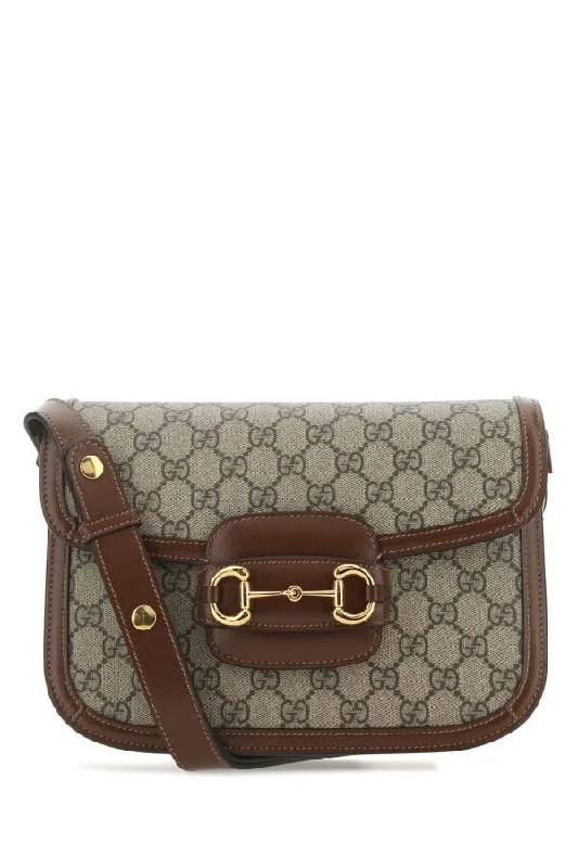 Small - sized Women Gucci shoulder bags for evening outingsGucci Women Gg Supreme Fabric And Leather Horsebit 1955 Shoulder Bag