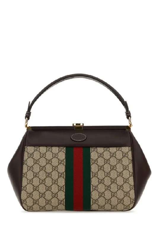 Gucci backpacks for women with a hidden back pocketGucci Women Gg Supreme Fabric And Leather Handbag