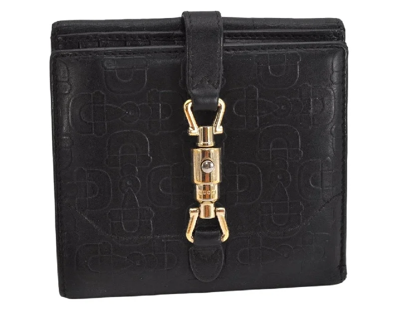 Women Gucci backpacks with a luxurious leather finishAuthentic GUCCI Jackie Horsebit Motif Leather Bifold Wallet 141435 Black 3118K