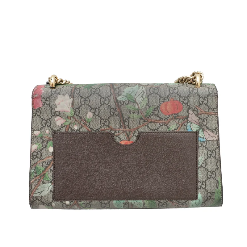 Women Gucci Sylvie bags with a monogram - embossed leatherGucci Ebony Multicolor Padlock Tian Print Medium Chain Bag