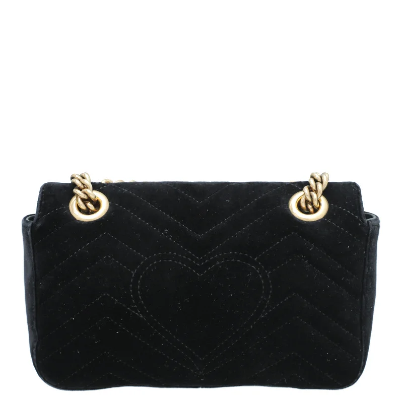 Women Gucci bags with a front - zip pocket for small itemsGucci Black Velvet GG Marmont Mini Bag