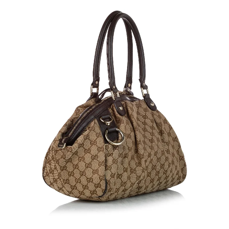 Women Gucci Sylvie bags with a crystal - embellished web stripeGucci GG Canvas Sukey Satchel (SHG-37363)