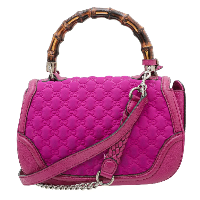 Women Gucci bags with a magnetic snap closure for easy accessGucci Magenta GG Neoprene New Bamboo Top Handle Bag