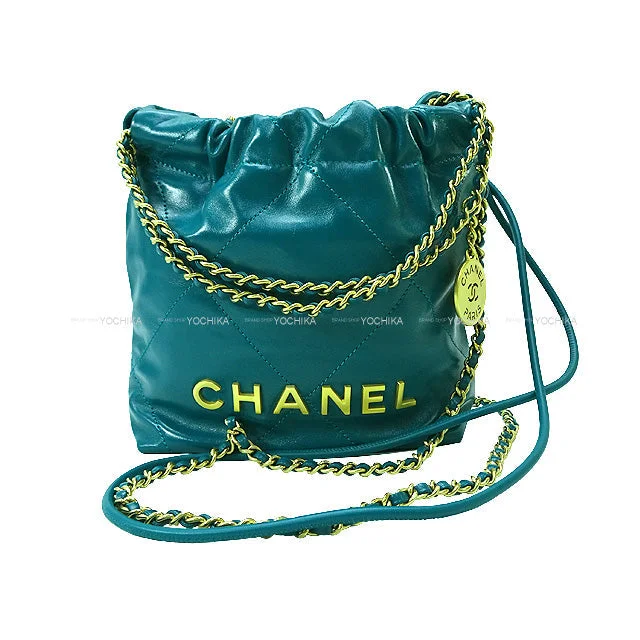 Chanel bags as wedding day accessoriesCHANEL Shoulder bag CHANEL 22 Mini Matlasse With Medal Charm Chain Bag Green Shiny Calf Skin Mat Gold HW AS3980