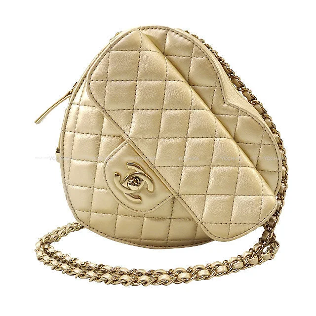 Chanel bags with iconic gold chains2022SS CHANEL Shoulder bag Heart Matelasse Coco Flap Large Chain Gold Lambskin Champagne Gold